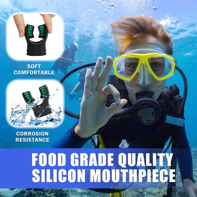 JUSTOOP Store Scuba Diving Mouthpiece, Silicone Snorkel Mouthpiece Regulator Replacement with Regulator Tie Fits Most Standard Regulators Scuba Diving Accessories, Orange/Black/Yellow/Green - Image 3